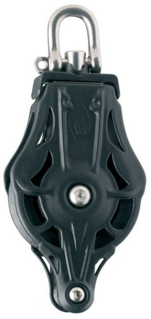 Imagen de polea simple Wichard con cabeza giratoria y gancho, ideal para maniobras náuticas.