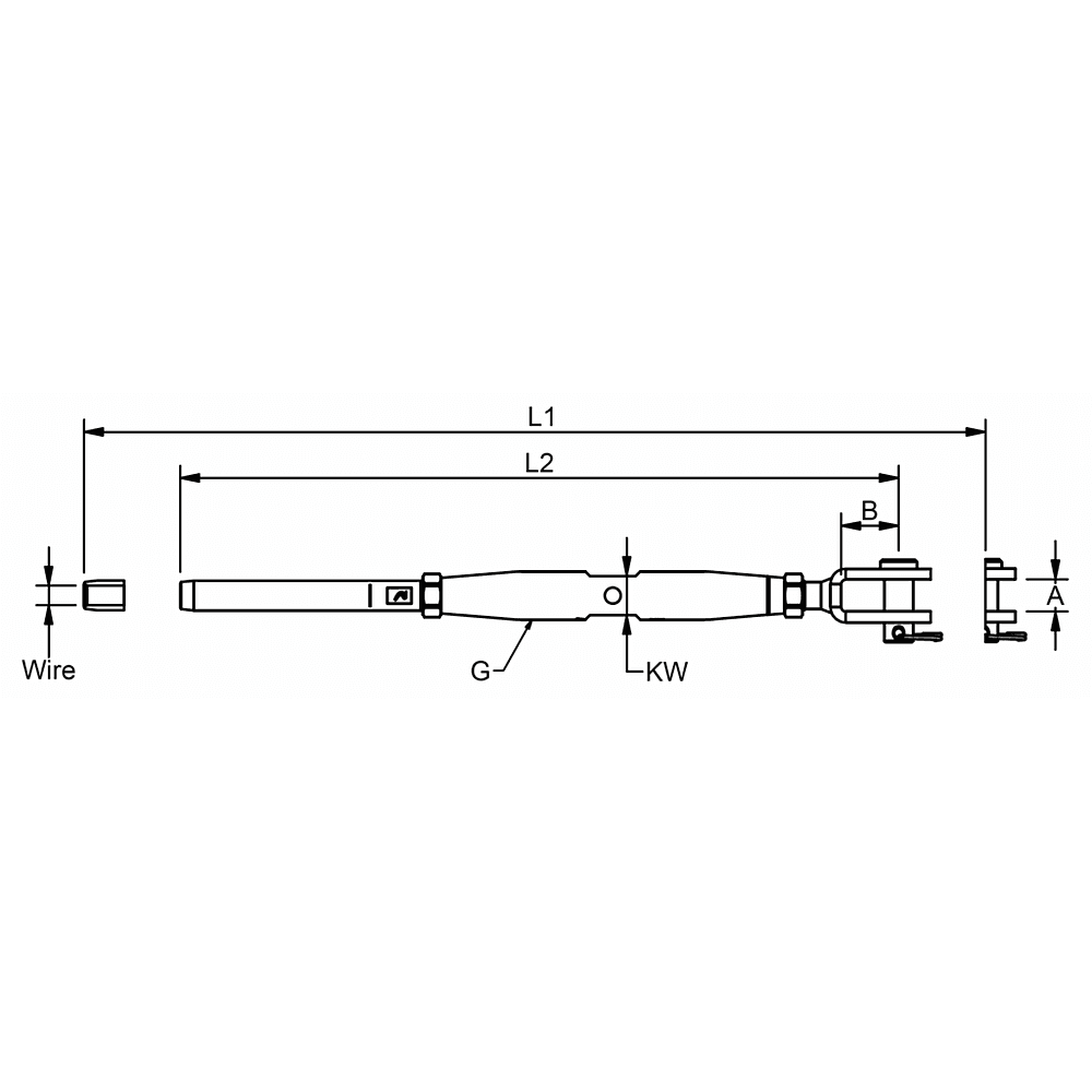 Tensor cerrado con horquilla y terminal para prensar -- rosca UNF BlueWave - Image 2
